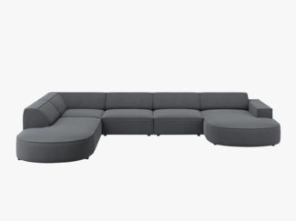 Micadoni Panorama-Ecksofa Jodie 7-Sitzer runde Recamiere Links Strukturierter Stoff Megan Dunkelgrau