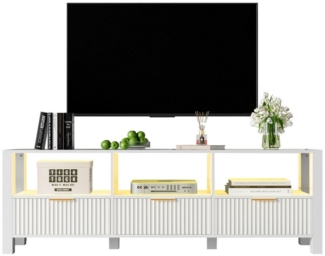 HAUSS SPOLE Lowboard 152,5 cm moderner TV-Schrank mit 3 Schubladen und LED Beleuchtung weiß (Fernsehtisch, TV-Board, 1 St, 4 Schubladen), mit 16 verschiedenen Lichtfarben