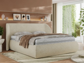 Polsterbett mit Lattenrost, Doppelbett Bettkasten, Bettgestell mit Gasdruckfeder Multipocket Matratze Härtegrad H3/H4 - CAELA CLASSIC - 180x200 cm - Creme Struktur - ELORI LUX