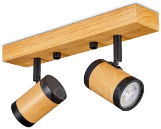 hofstein Deckenleuchte moderne Deckenlampe aus Holz/Metall in Natur/Schwarz, ohne Leuchtmittel, mit verstellbaren Strahlern, 2 x GU10, ohne Leuchtmittel