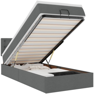 vidaXL Ottomane Bett mit Matratze & LEDs Dunkelgrau 90x200 cm Stoff 3312444