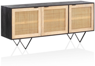 Sideboard 175x75x45 cm Mango Massivholz / Rattan Kommode mit 3 Türen, Hoher K...