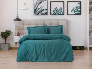 Satin-Einzelbettbezug-Set XXL (DE), 'Elegant', Petrolblau