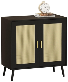 WAOHO Kommode Rattanschrank 2-türiger,Metallgriff, MDF Rattan Sideboard, Standschrank