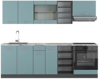 Küchenzeile R-Line Blau-Grau/Anthrazit 240 cm , AP Marmor Vicco