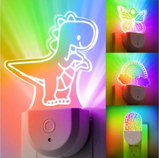 Jibenhome LED Nachtlicht LED Steckdosenleuchte RGB Nachtlicht Dynamisches mit Dämmerungssensor, Dinosaurier, LED fest integriert