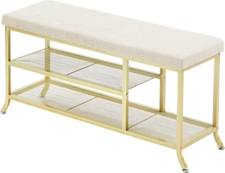 GarveeMore Schuhbank mit Sitzkissen,2 Tier, Schuhtruhe, 100x32x48cm, Gold