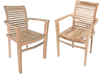 Gartenstuhl 2er Set MEIKE mit Armlehnen - Teak, Natur | Stapelstuhl Wetterfest Gartenstühle Outdoor Essstühle