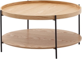 Couchtisch 78 x 78 x 40 cm Sofatisch Holz / Metall Wohnzimmertisch Eiche, Design Stubentisch Modern Rund mit Ablage, Holztisch Kaffeetisch, Tisch Wohnzimmer