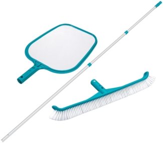 Bestway Poolreinigungs-Set | Teleskopstange 360 cm aus Aluminium & AquaScoop Kescher & Flowclear Poolbesen | für Blätter, Algen & Schmutz | kompatibel mit Ø30 mm Zubehör