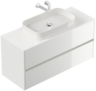 Badmöbel Taifun 120cm mit modernem Aufsatzwaschbecken weiß Hgl : Weiss hochglanz