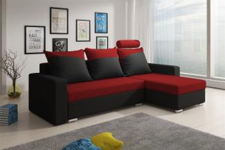 Ecksofa Sofa NORA mit Schlaffunktion Schwarz / Rot Ottomane Rechts