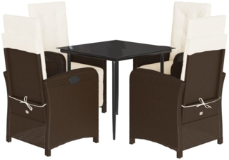 vidaXL 5-tlg. Garten-Essgruppe mit Kissen Braun Poly Rattan 3212332