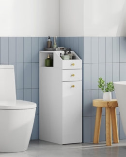 Badezimmerschrank klein, Badschrank schmal, Kleiner Schrank für Toilettenpapier, Toilettenschrank mit Schubladen, mit Schublade auf Rollen, 40 x 20 x 80 cm weiß