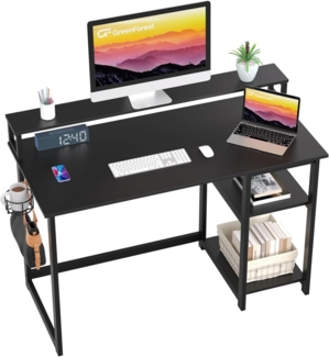Schreibtisch Schwarz Gaming Tisch mit Regal 120x55 cm Monitorständer
