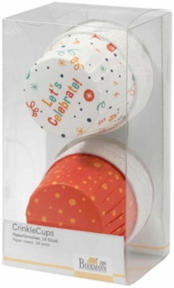 Birkmann Happy Birthday Crinkle Cups, 24 Stück, Cupcakeförmchen, Backförmchen, Papierbackförmchen, Papier, Weiß / Orange, Ø 7 cm, 442573