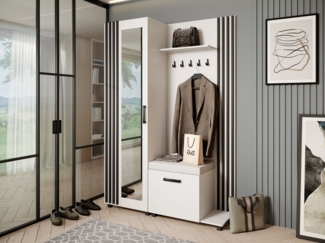 Beautysofa Garderobenschrank Garderoben-Set mit Aufhängern und Spiegel LIVIA (Geräumiger Schuhschrank) mit praktischer Kleiderstange