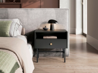 Compleo Nachttisch mit Schublade DAVS, MetallFuße, Japandi Stil