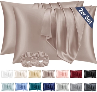 2er Set Satin Kissenbezug 50x80 Braun Haarpflege Hautpflege inkl. Haargummis