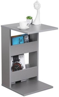RICOO Kleiner Beistelltisch Holz 35 x 60 x 40 cm WM042-PL Couchtisch mit Stauraum Grau Wohnzimmertisch Kleiner Tisch Wohnzimmer Sofatisch Beistelltische C Form Konsolentisch