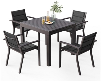HOMALL Gartentisch 81.5*81.5/163*81.5CM Gartentisch 4/6 Gartenstühle (81.5*81.5 mit 4 Stühlen, 81.5*163 mit 6 Stühlen, Aluminium ist leicht zu reinigen, korrosionsbeständig und rostfrei)