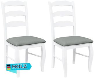 Esszimmerstühle RESZ mit Kissen 2er Set Weiß-Grau Massivholz | Küchenstuhl Wohnzimmerstühle Essstühle bequem
