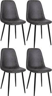 DELUKE® Esszimmerstühle 4er Set MOVI - Dunkelgrau Kunstleder, Metall 88x44x51cm Strapazierfähiger & pflegeleichter Bezug Esszimmerstuhl Stuhl Esszimmer Küchenstühle Wohnzimmerstühle