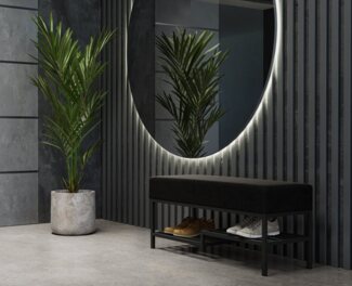 Beautysofa Polsterbank Moderne, modische elegante Bank mit Schuhregal SHELF (B:80/100/H:45/T:35cm), Metallbasis in den Farben: weiß,schwarz,gold