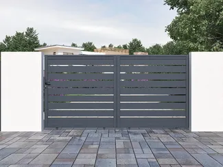 Vente-unique - PRIMO Eingangstor PlastikMetallMetall Grau - B 4,5 cm x H 181 cm x L 348 cm