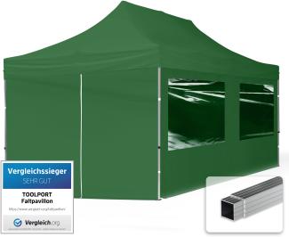 3x6 m Faltpavillon, ECONOMY Alu 32mm, Seitenteile mit Panoramafenstern, dunkelgrün