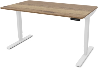 ASSMANN Elektrisch höhenverstellbarer Schreibtisch Y-Line Curved 140x70 cm Eiche Tabak Signalweiß Metall Holz