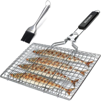 Fisch Grillkorb Edelstahl Faltbar Tragbar Grillzubehör mit Backpinsel Tasche