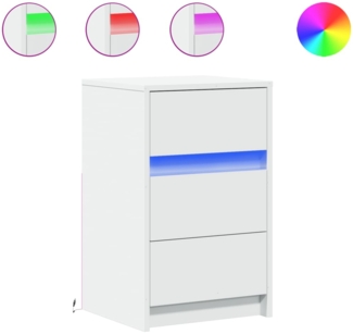 Nachttisch Nachtschrank mit LED-Leuchten Weiß Holzwerkstoff