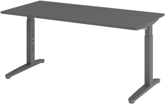 bümö manuell höhenverstellbarer Schreibtisch 160x80 in graphit Gestell in Graphit - PC Tisch höhenverstellbar & groß, höhenverstellbarer Tisch Büro, großer Computertisch verstellbar, X16-G-GG
