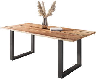 Baumkantentisch Akazie mit schwarzen Resin-Adern naturfarben 240 x 100 cm U-Gestell schwarz POLLY 92348281