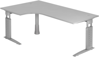 bümö höhenverstellbarer Eckschreibtisch U-Serie 200x120 grau, Gestell in Silber - Schreibtisch L Form, großer Tisch für's Büro, Computertisch höhenverstellbar, US-82-5-S