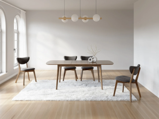 Vente-unique - Stuhl 6er-Set - Strukturstoff & natürliches dunkles Kautschukholz - Anthrazit - LISETTE