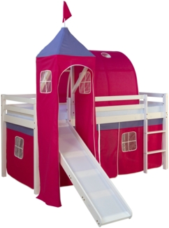 Hochbett Spielbett Kinderbett Rutsche Turm Vorhang rot 90x200