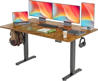 Höhenverstellbarer Schreibtisch Elektrisch 160x80 cm Kabelmanagement Vintage