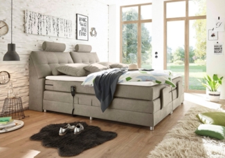 PALERMO 2 Boxspringbett 180x200 elektrisch verstellbar, Sand - Bequemes Doppelbett mit dekorativer Steppung & Komfortschaum Topper - 180 x 127 x 234 cm (B/H/T)