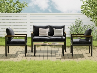 MeXo Gartenlounge-Set Gartenmöbel Set Aluminium, (Garten Sitzgruppe für 4 Personen, 4-tlg, Belastbarkeit pro Sitzplatz 140kg), wetterfest, abnehmbare Kissen, Polywood-Tischplatte