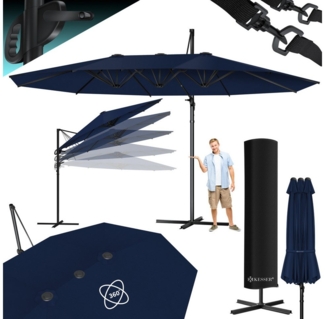 KESSER® Sonnenschirm Doppelsonnenschirm 4,6m x 2,7m | Ampelschirm Abdeckung & Windsicherung mit Kurbel & Ständer | Kurbelschirm Aluminium wasserabweisend | Neigbar Kippbar 360° Drehbar Navyblau, Ohne LED