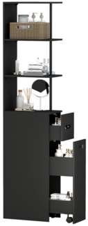 Puluomis Badkommode Badezimmschrank mit Schubladen, Hochschrank schmal (weiß/schwarz)
