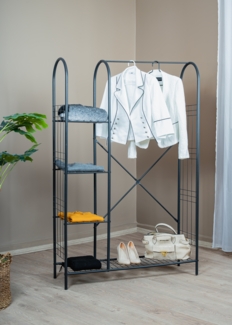 Kleiderständer mit 5 Ablagen 88 x 40 cm Metall Schwarz 90729826 [en. casa]