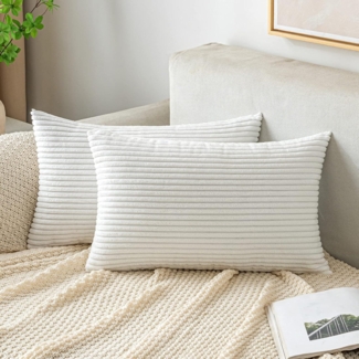 Kordsamt Kissenbezug 30x50 cm Weiß 2 Stück Sofa Deko Zierkissenhüllen