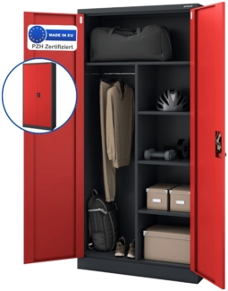 Mehrzweckschrank Metall abschließbar REKL - Funktionaler Metallschrank | Schließfachschrank Putzmittelschrank Besenschrank Vorratsschrank, 185x90x45cm Anthrazit-Rot
