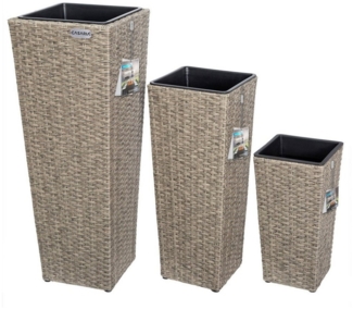 Casaria Pflanzkübel, Casaria Blumentopf 3er Set Polyrattangeflecht Übertopf Wasserabfluss