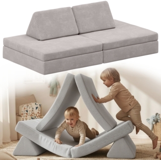 Bellabino 'Nile' Spielsofa, 4-tlg, Cord, grau, faltbare Kindercouch, abnehmbarer & waschbarer Bezug, Kindersofa aus Schaumstoff