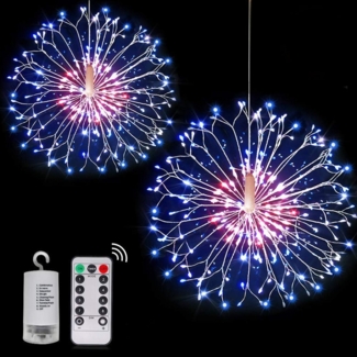 Merry 2024 Lichterkette LED Feuerwerk Hängestern Lichterketten, Weihnachtsdeko für Innen, 8 Modi,Kupferdraht Lichterkette,für Innen