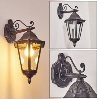 hofstein Außen-Wandleuchte »Ganna« Außenwandlampe abwärts in antikem Look, ohne Leuchtmittel, Aluguss in Schwarz/Silber m. Klarglas-Scheiben, m. E27, Außenleuchte